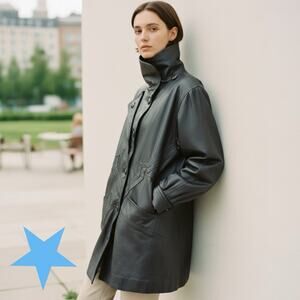 Vintage 80s Smooth New Wave Brown Zip Out Lining Leather Pop Star Coat XL 12 14